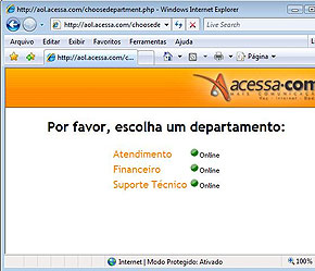 Foto da tela do servi?o de atendimento da ACESSA.com