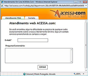 Foto da tela do servi?o de atendimento da ACESSA.com